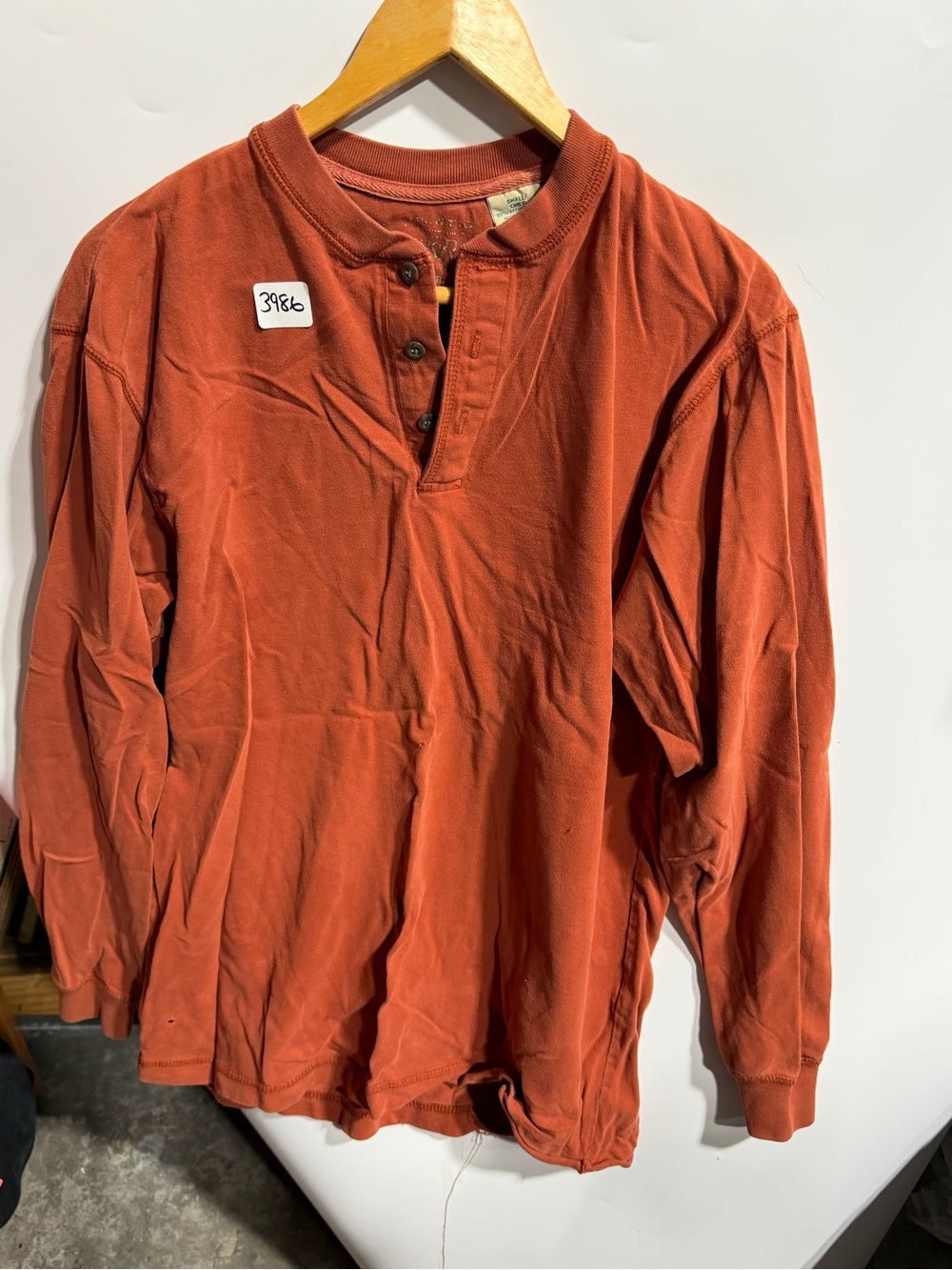 #3986-Men's Long-Sleeve Henley Shirt - Rust